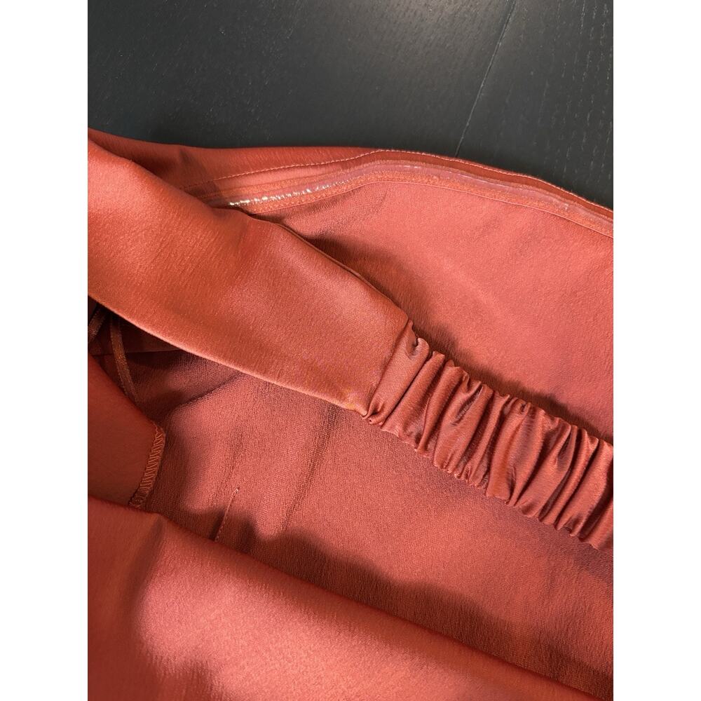 by Anthropologie Strapless Dress Orange Red Rust Satin Size Large Cowl Back - Picture 13 of 15